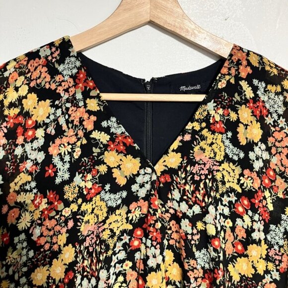 Madewell Floral Midi Dress – Size 4, V-Neck Flutter Sleeve Black Multi-Color - Picture 5 of 11